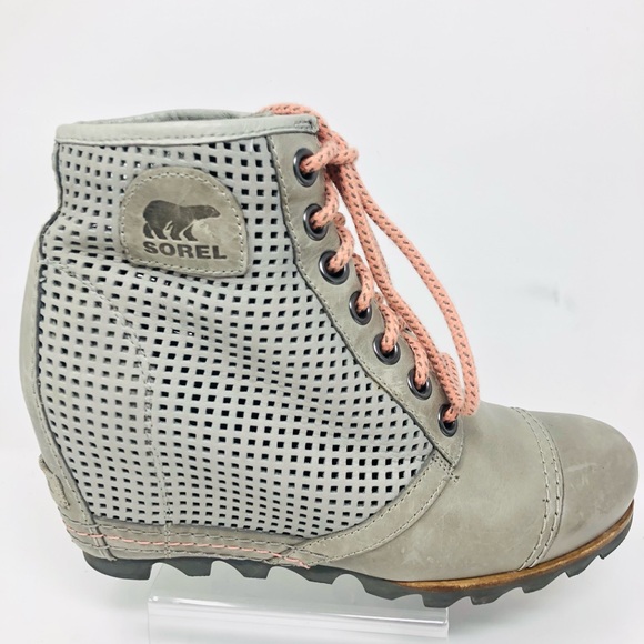 SOREL Women's US Size 9 Dove Gray 1964 PDX Premium Wedge Pink Lace-up Boots - Picture 2 of 9
